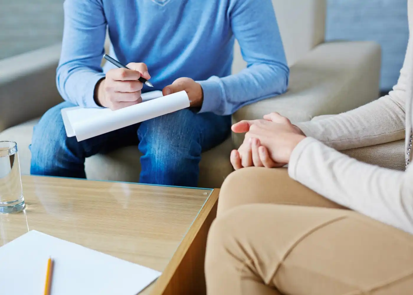 a female client during methadone addiction assessment