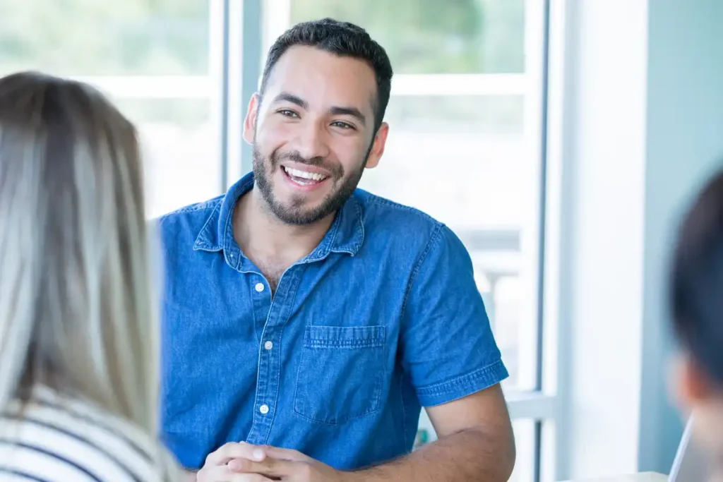male client together with his support group