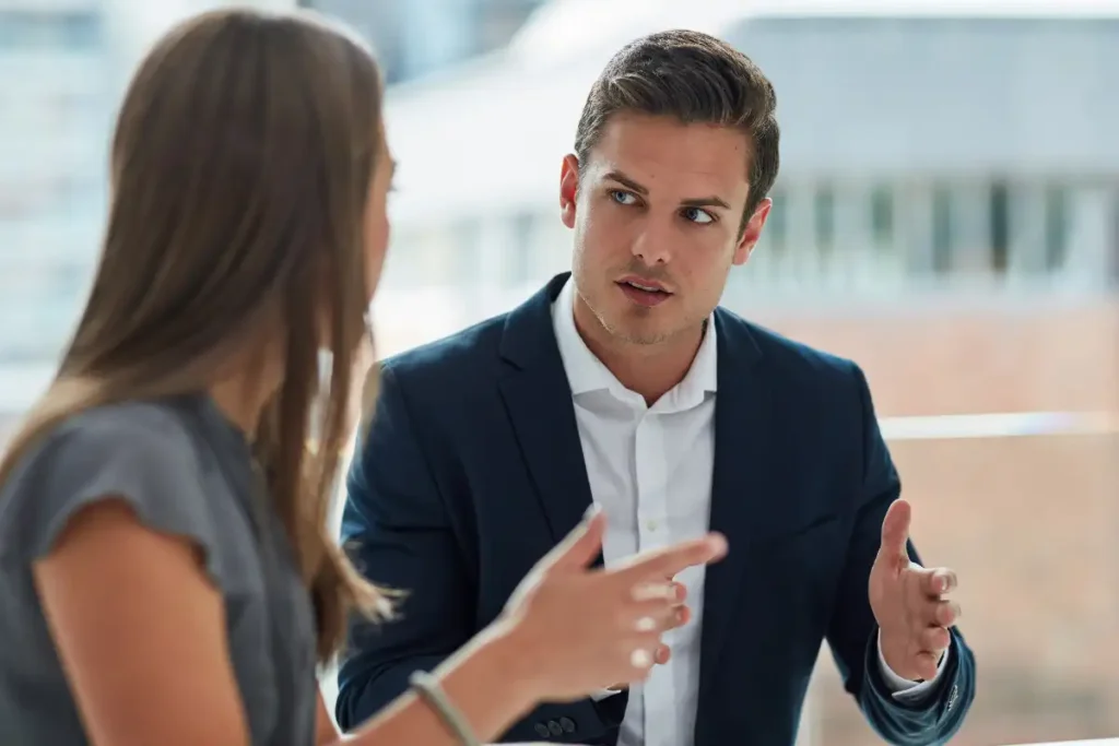 a man and a woman having honest conversation
